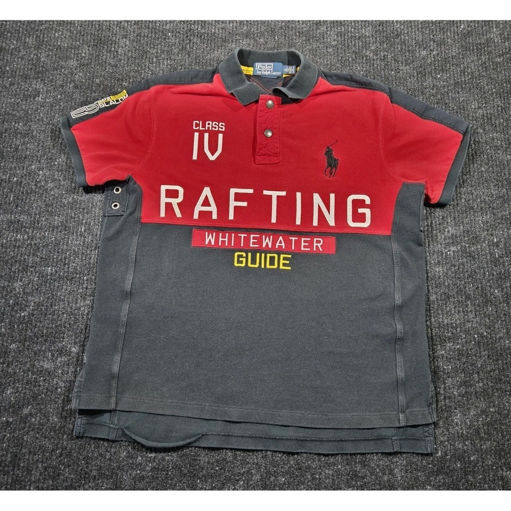 Polo Ralph Lauren Men's Polo Shirt Red Gray Colorblock XL Short Sleeve